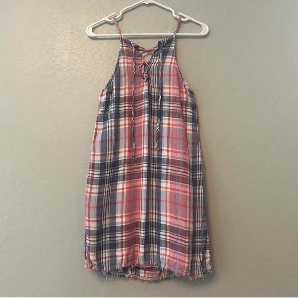 ⭐️Bella Dahl lace-up madras patriotic plaid frayed hem sleeveless dress small - Picture 11 of 14